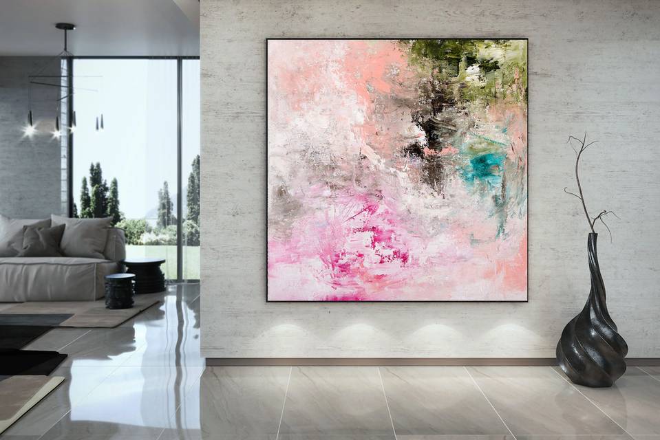 Green Original Handmade Contemporary Abstract Canvas Wall Art 0ANO2